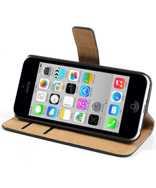 Apple iPhone 5C Wallet Stand Case Zwart afbeelding 2