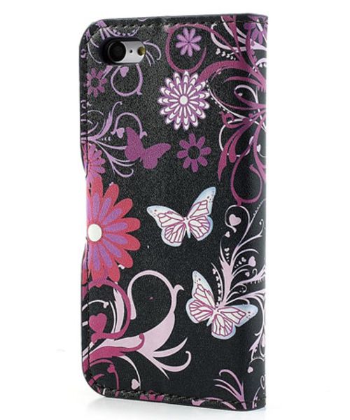 Apple iPhone 5C Wallet Hoesje Vlinder en Bloem afbeelding 2