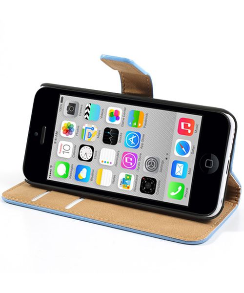 Apple iPhone 5C Wallet Stand Case Blauw afbeelding 2