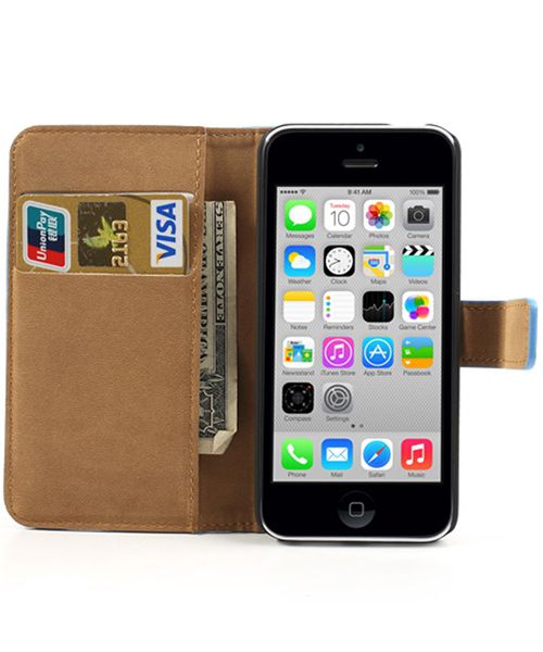 Apple iPhone 5C Wallet Stand Case Blauw afbeelding 5