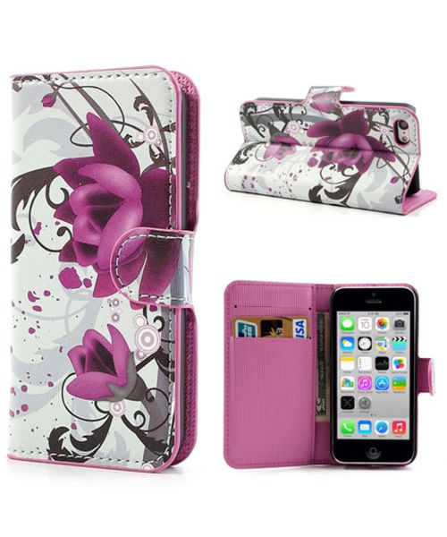 Apple iPhone 5C Wallet Hoesje Lotus Bloem afbeelding 1