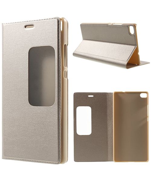 Huawei Ascend P8 View Window Flip Case Goud afbeelding 1