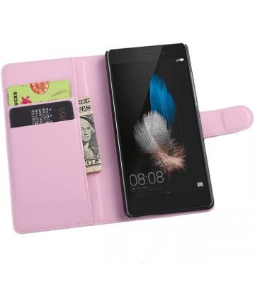 Huawei Ascend P8 Lite Litchi Leather Stand Case Roze Hoesjes