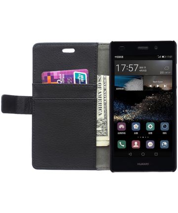 Huawei Ascend P8 Lite Litchi Leather Wallet Case Zwart Hoesjes