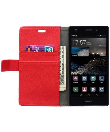 Huawei Ascend P8 Lite Litchi Leather Wallet Case Rood Hoesjes