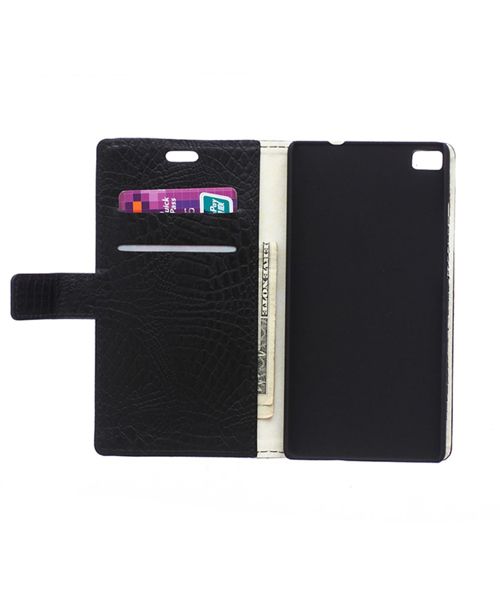 Huawei Ascend P8 Lite Crocodile Wallet Case Zwart afbeelding 2