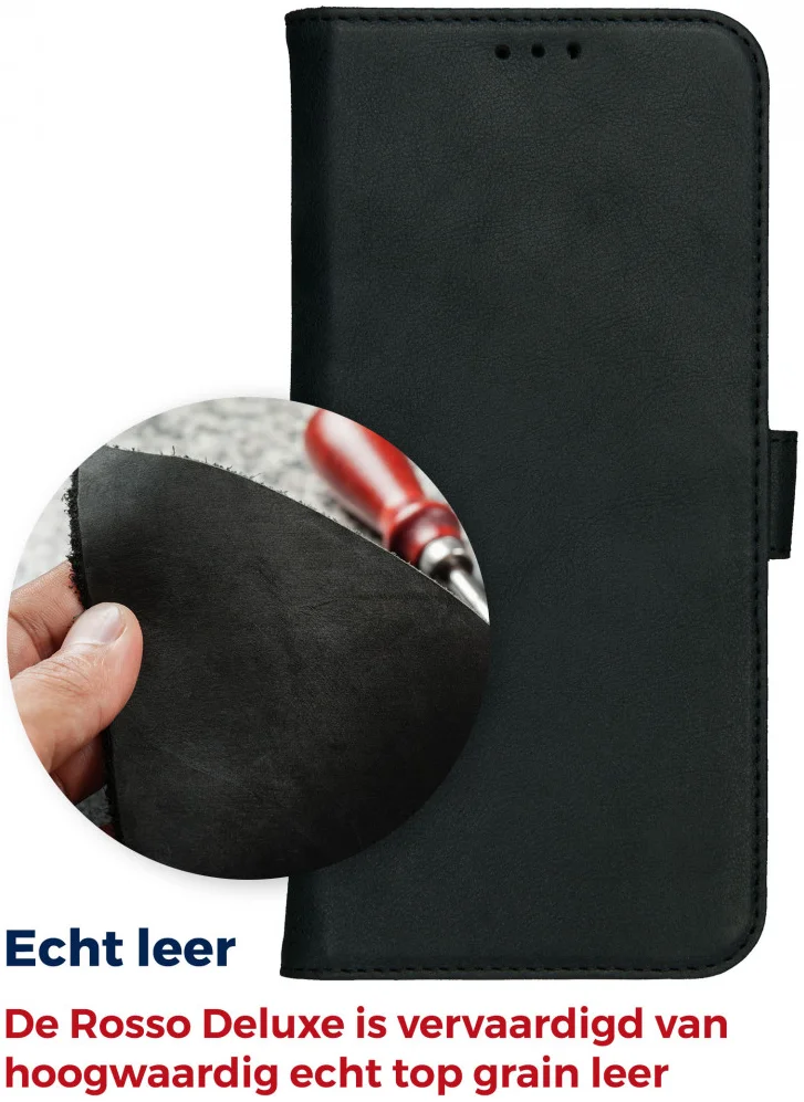 Rosso Deluxe Google Pixel 9 / 9 Pro Hoesje Echt Leer Book Case Zwart afbeelding 5