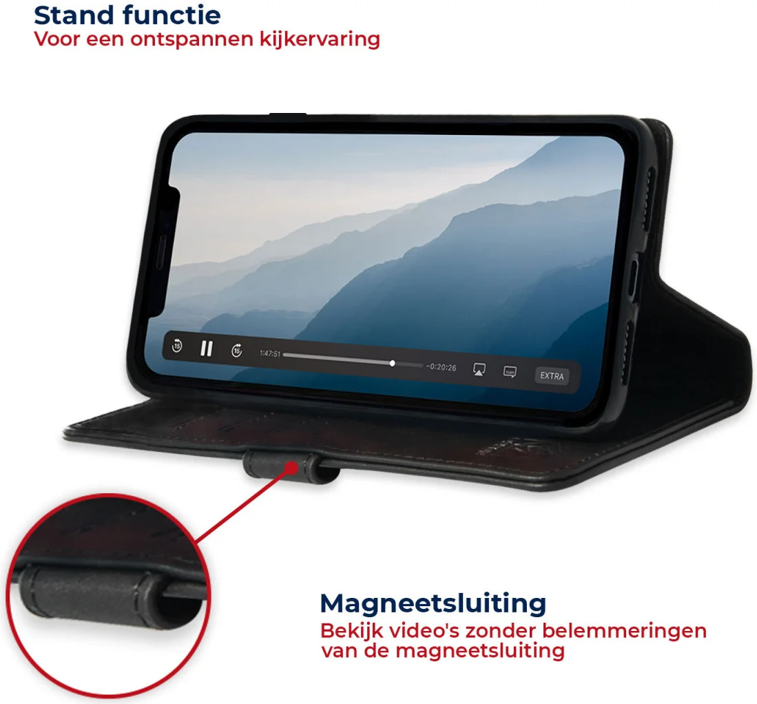 Rosso Deluxe Google Pixel 9 / 9 Pro Hoesje Echt Leer Book Case Zwart afbeelding 6