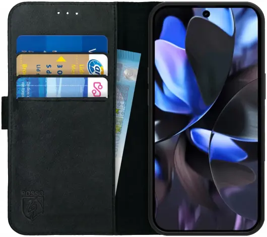 Rosso Deluxe Google Pixel 9 / 9 Pro Hoesje Echt Leer Book Case Zwart afbeelding 1