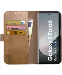 Rosso Deluxe Samsung Galaxy Z Fold 6 Hoesje Echt Leer Book Case Bruin