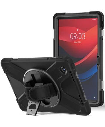 Lenovo Tab M11 Hoes Back Cover met Kickstand en Handriem Zwart Hoesjes