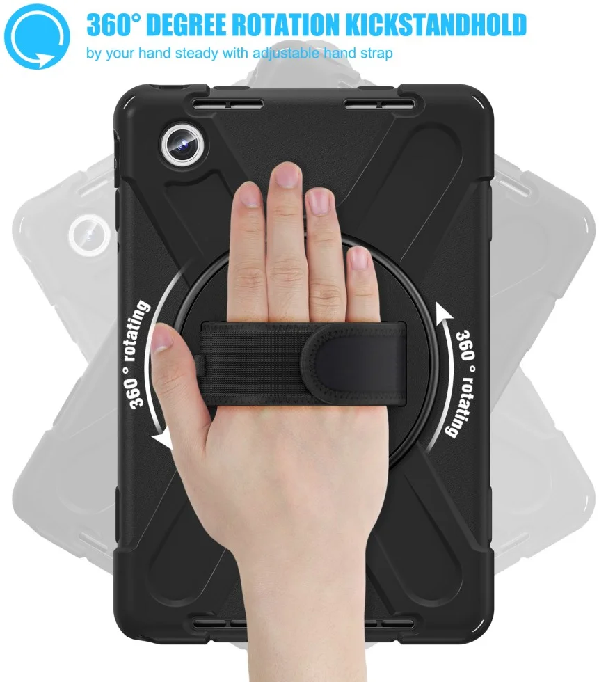Lenovo Tab M11 / K11 Hoes Back Cover met Kickstand en Handriem Zwart afbeelding 2