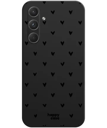 HappyCase Samsung Galaxy A35 Hoesje Flexibel TPU Hartjes Zwart Print Hoesjes