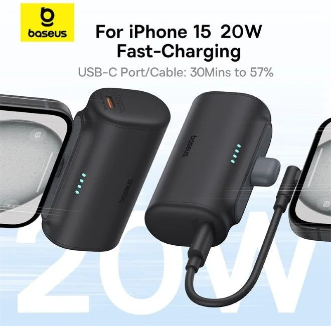 Baseus (20W) Power Delivery Mini Powerbank met USB-C Connector 5.000 mAh Zwart afbeelding 4