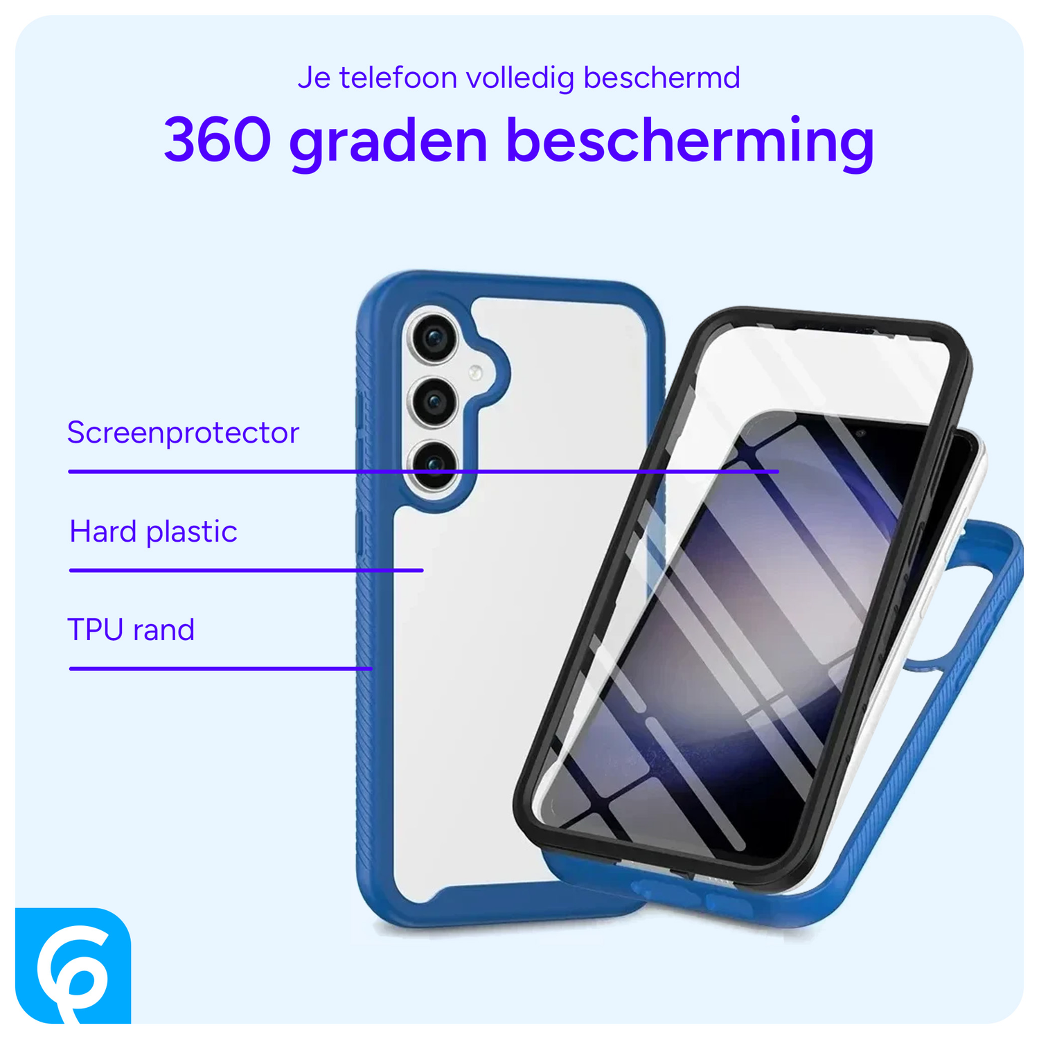 Samsung Galaxy A55 Hoesje Full Protect 360° Cover Hybride Blauw afbeelding 2