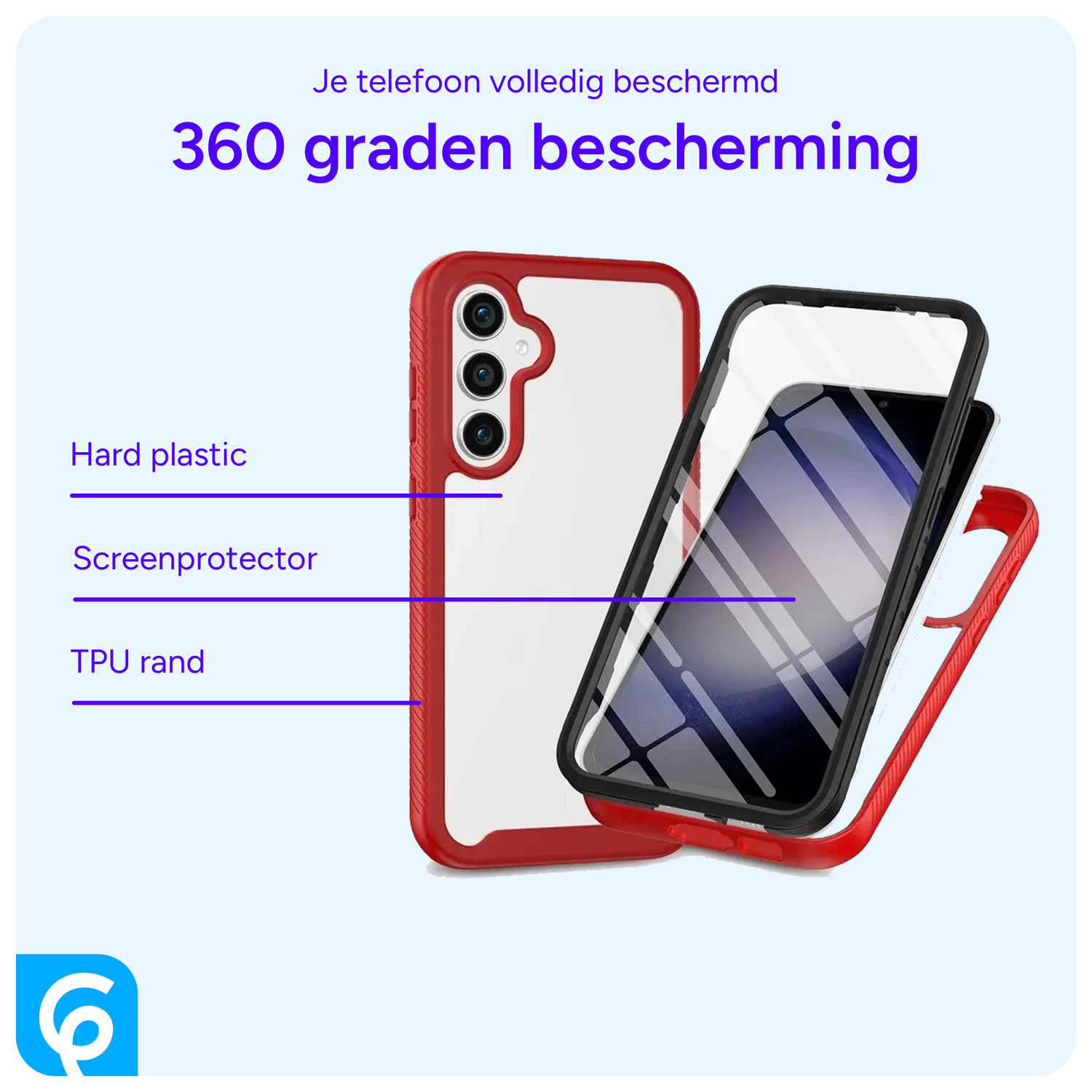 Samsung Galaxy A55 Hoesje Full Protect 360° Cover Hybride Rood afbeelding 2