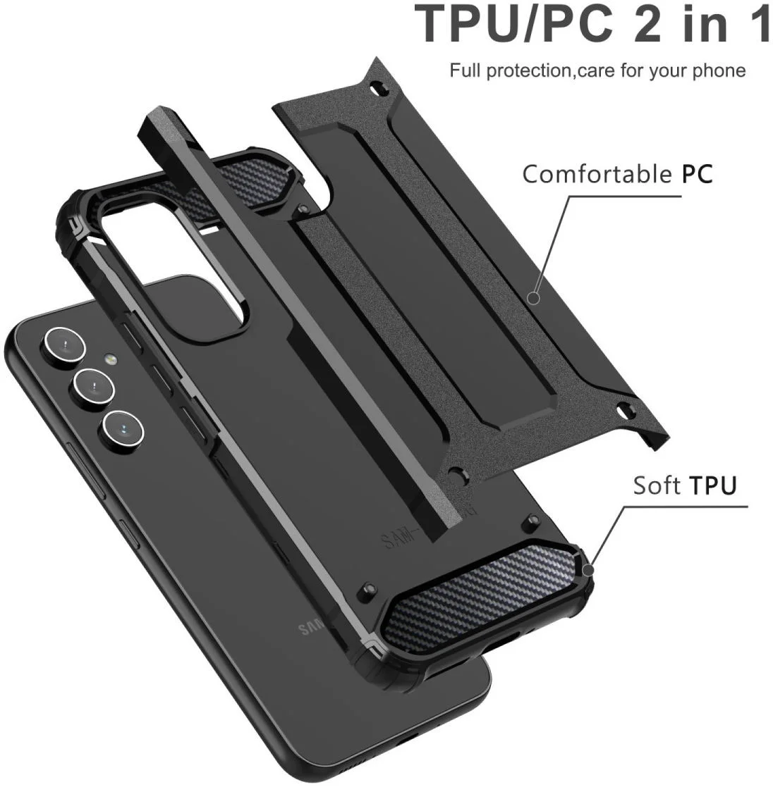 Samsung Galaxy A55 Hoesje Shock Proof Hybride Back Cover Zwart afbeelding 5