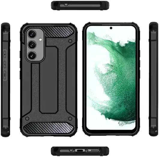 Samsung Galaxy A55 Hoesje Shock Proof Hybride Back Cover Zwart afbeelding 2