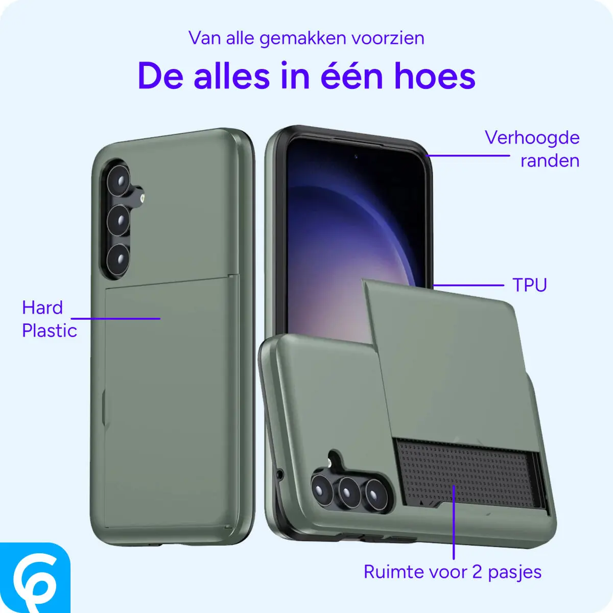 Samsung Galaxy A55 Hoesje met Slider Kaarthouder Back Cover Groen afbeelding 5