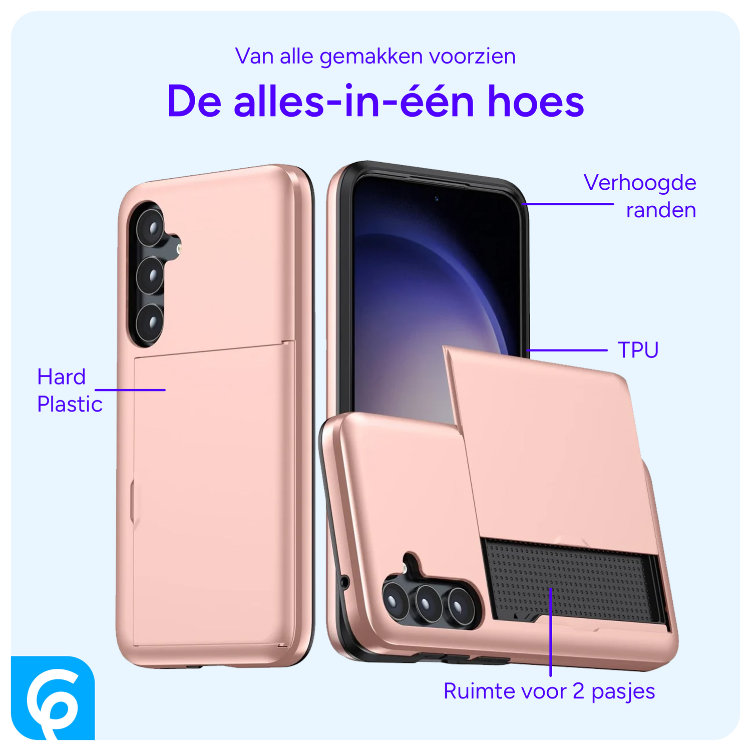 Samsung Galaxy A55 Hoesje met Slider Kaarthouder Back Cover Roze afbeelding 4