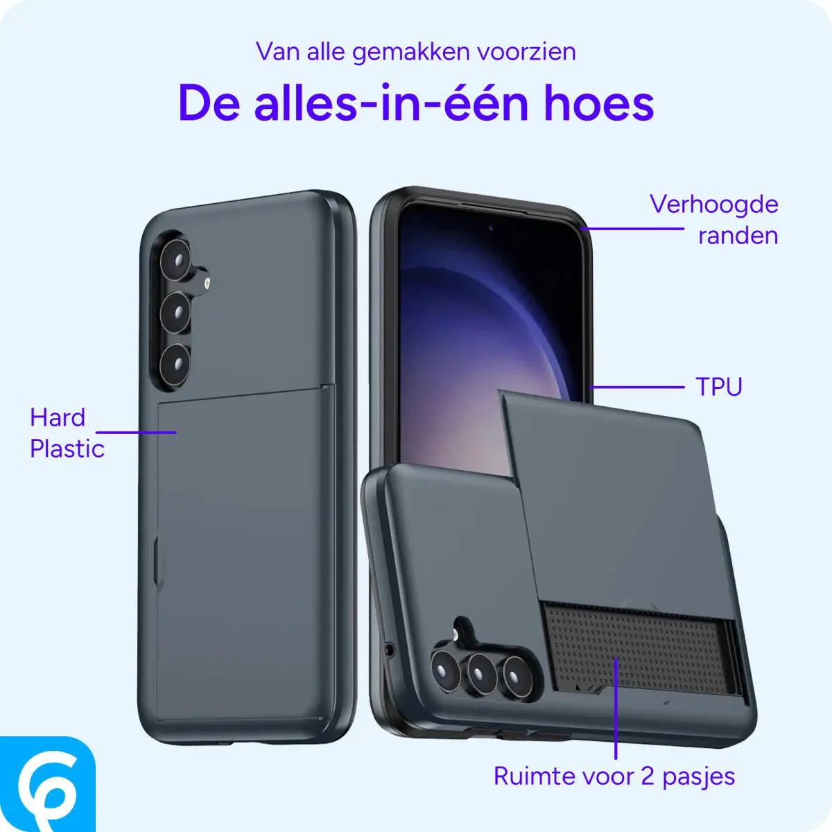 Samsung Galaxy A55 Hoesje met Slider Kaarthouder Back Cover Blauw afbeelding 4