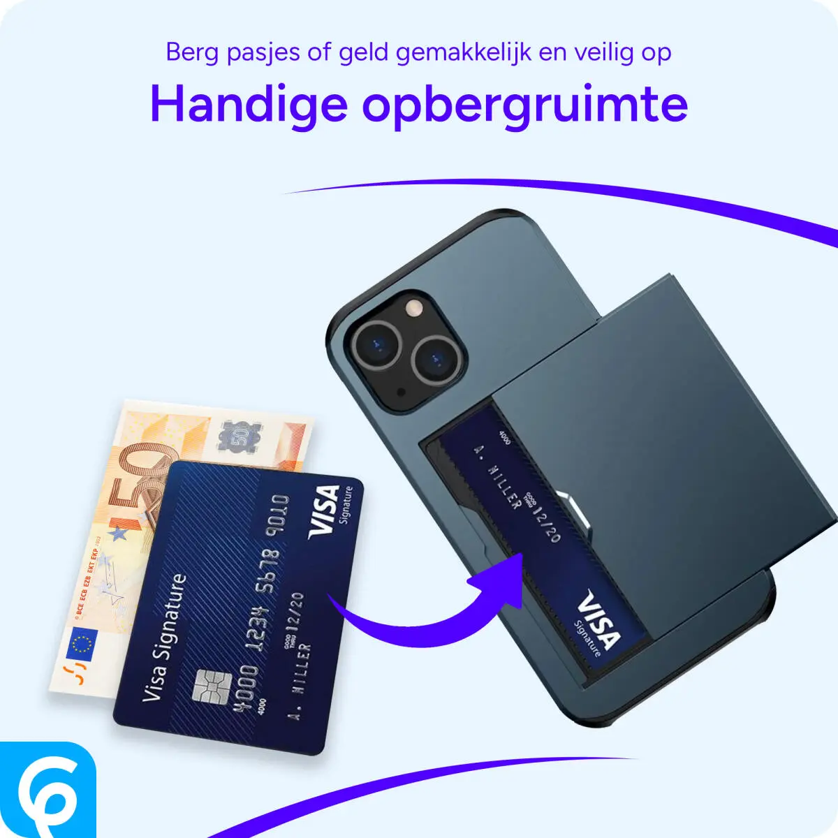 Samsung Galaxy A55 Hoesje met Slider Kaarthouder Back Cover Blauw afbeelding 5