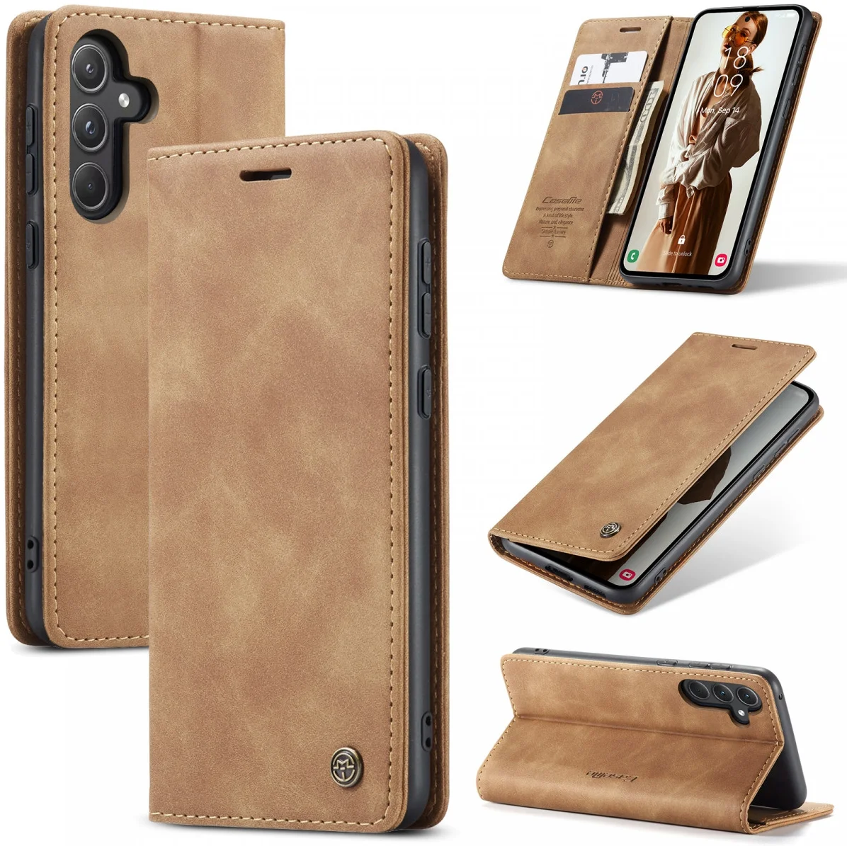 CaseMe 013 Samsung Galaxy A55 Hoesje Book Case met Standaard Bruin afbeelding 2