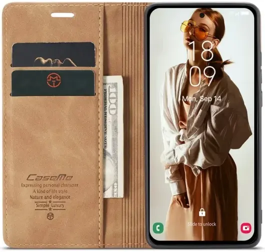 CaseMe 013 Samsung Galaxy A55 Hoesje Book Case met Standaard Bruin afbeelding 1
