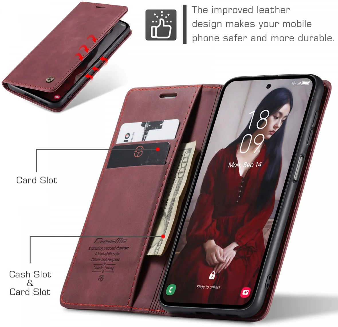 CaseMe 013 Samsung Galaxy A55 Hoesje Book Case met Standaard Rood afbeelding 6
