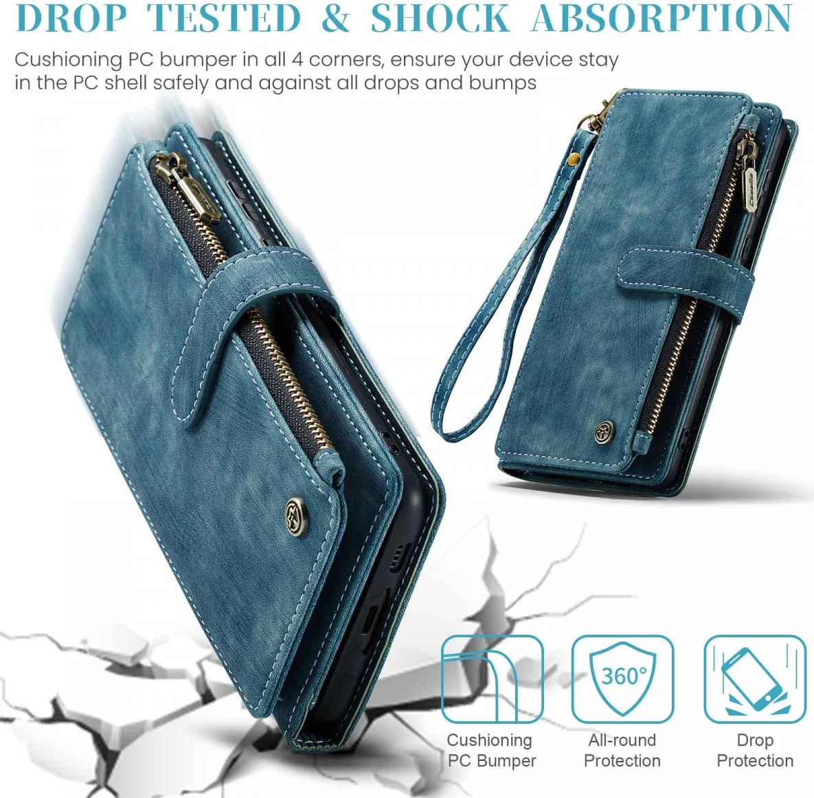 CaseMe C30 Samsung Galaxy A55 Hoesje Pasjeshouder Book Case Blauw afbeelding 5