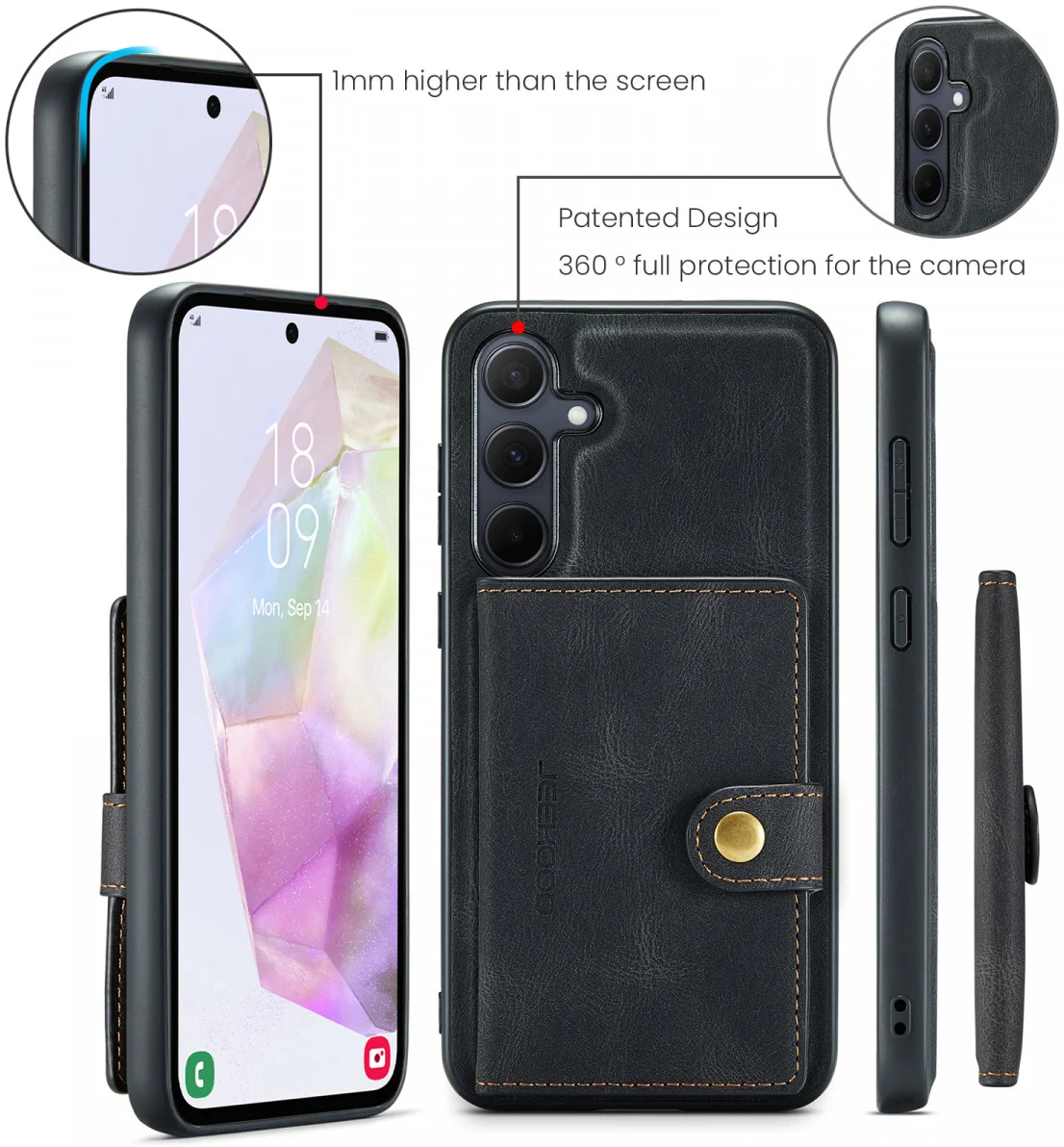 CaseMe JH-01 Samsung Galaxy A35 Hoesje Magnetische Kaarthouder Zwart afbeelding 7