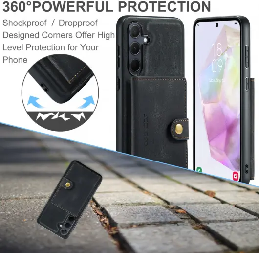 CaseMe JH-01 Samsung Galaxy A35 Hoesje Magnetische Kaarthouder Zwart afbeelding 4