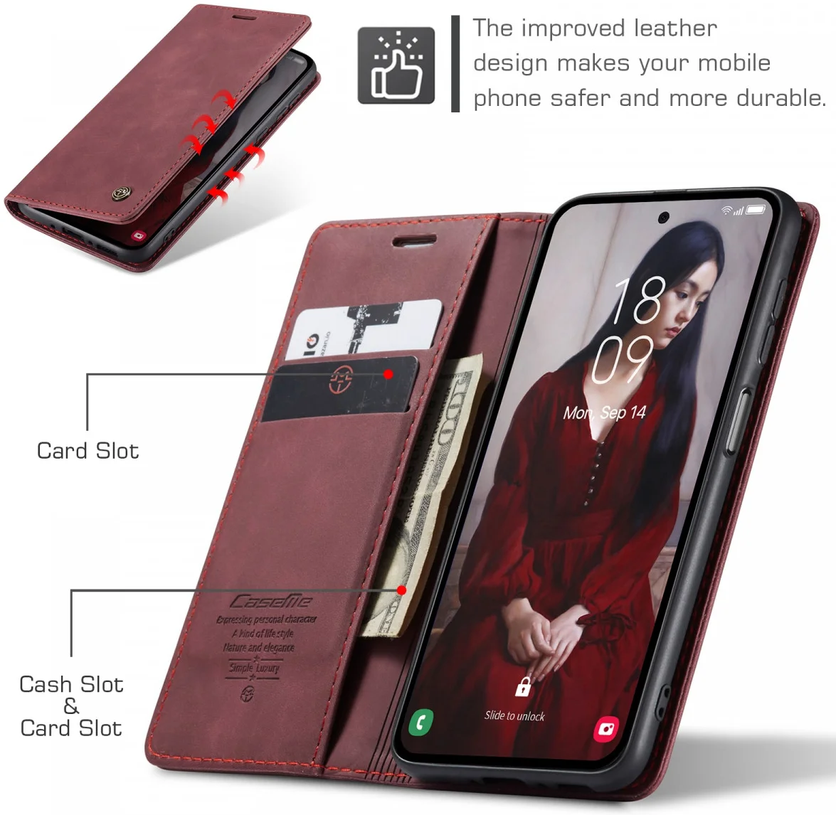 CaseMe 013 Samsung Galaxy A35 Hoesje Book Case met Standaard Rood afbeelding 6