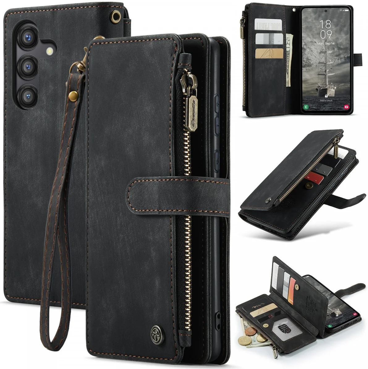 CaseMe C30 Samsung Galaxy A35 Hoesje Pasjeshouder Book Case Zwart afbeelding 2