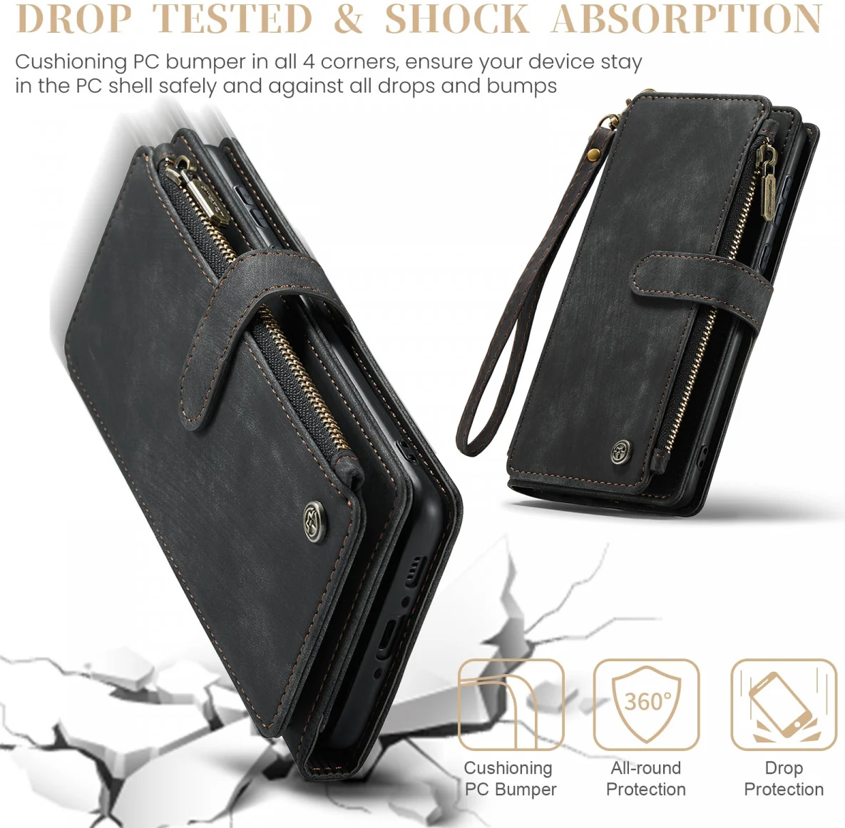CaseMe C30 Samsung Galaxy A35 Hoesje Pasjeshouder Book Case Zwart afbeelding 4