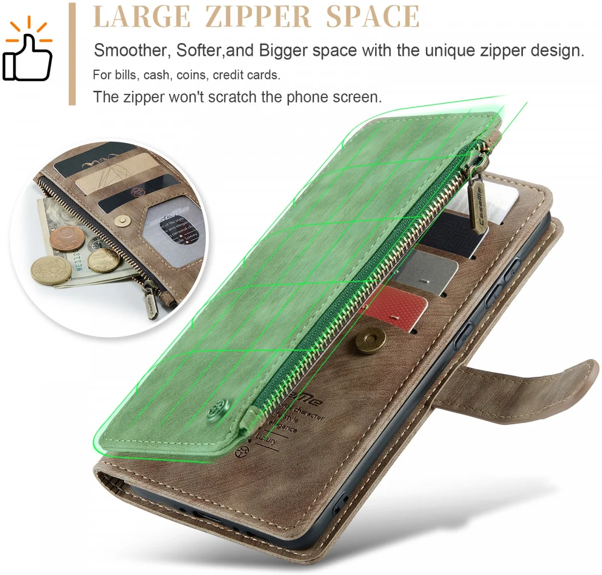 CaseMe C30 Samsung Galaxy A35 Hoesje Pasjeshouder Book Case Bruin afbeelding 3