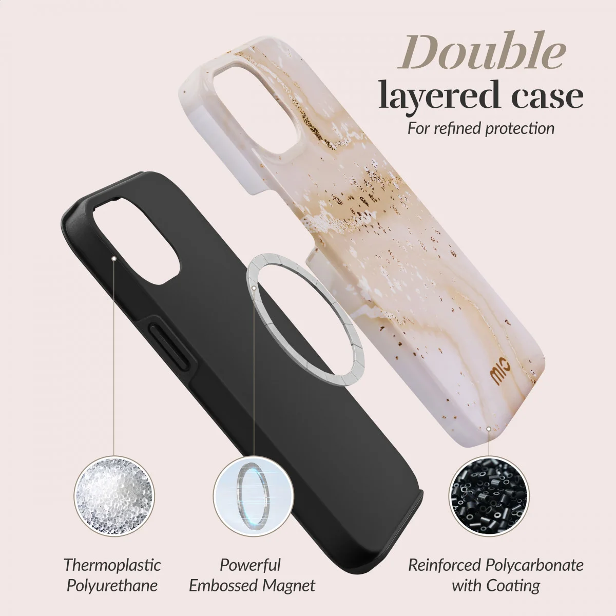 MIO MagSafe Apple iPhone 15 Pro Max Hoesje Hard Shell Gold Marble afbeelding 4