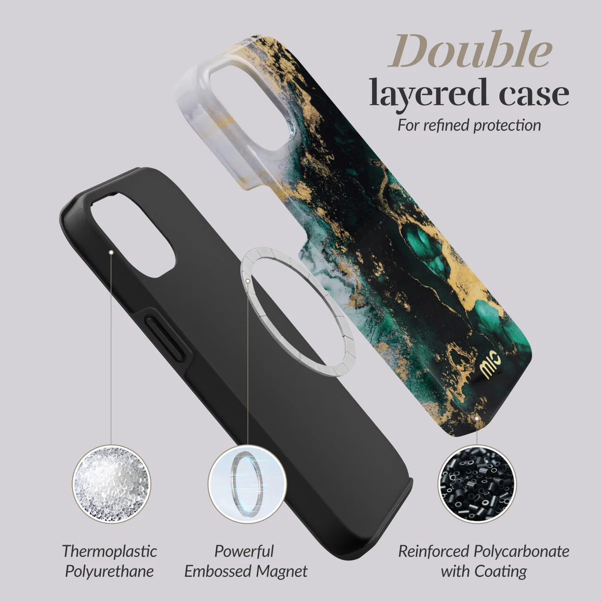 MIO MagSafe Apple iPhone 15 Pro Max Hoesje Hard Shell Green Marble afbeelding 4
