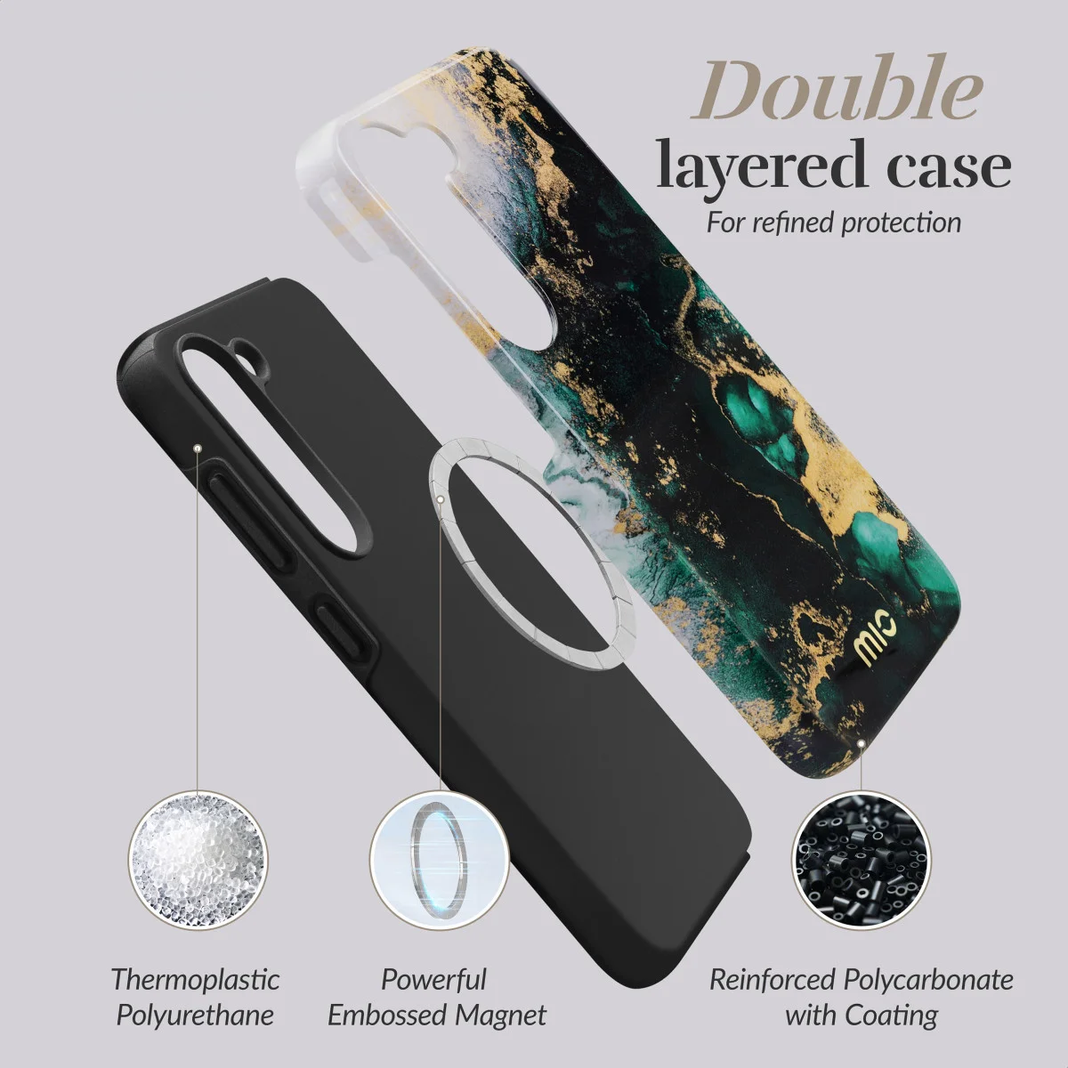 MIO MagSafe Samsung Galaxy S23 Hoesje Hard Shell Cover Green Marble afbeelding 4