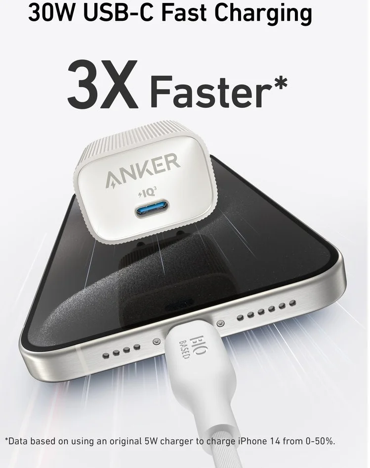 Anker Powerport Nano 4 (30W) Duurzame USB-C Lader GaN Fast Charge Wit afbeelding 3