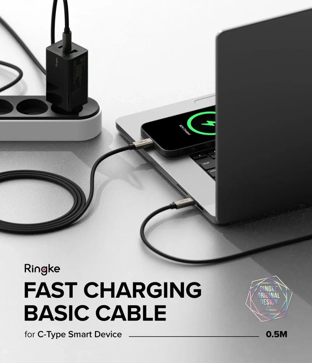 Ringke 3A Fast Charging Basic USB-C naar USB-C Kabel 60W 0.5M Zwart afbeelding 12