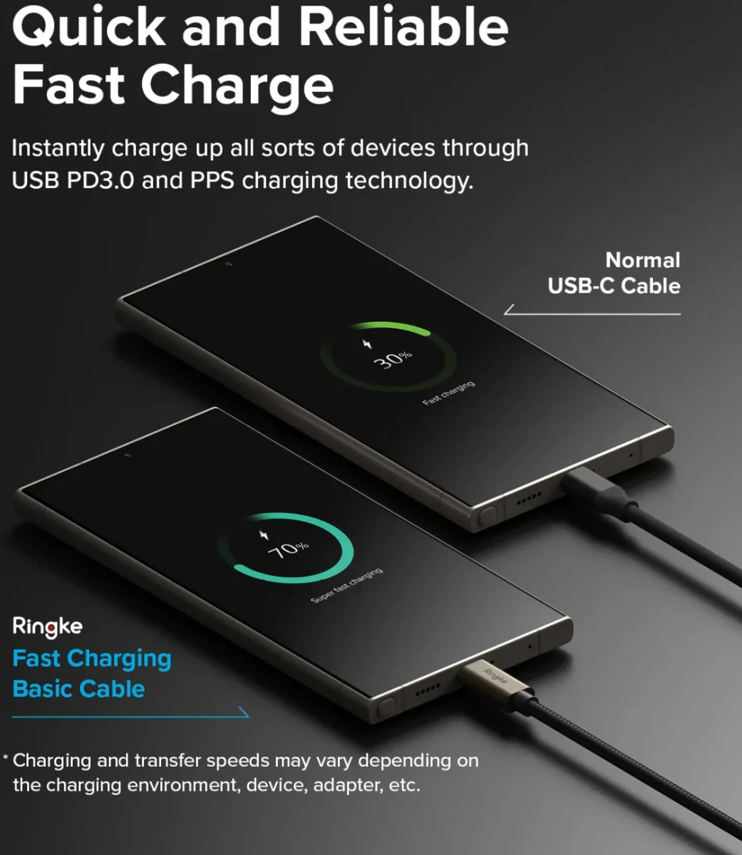 Ringke 3A Fast Charging Basic USB-C naar USB-C Kabel 60W 0.5M Zwart afbeelding 3