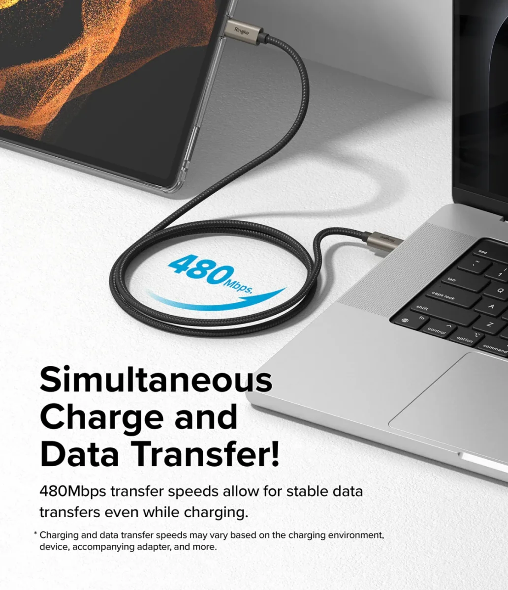 Ringke 3A Fast Charging Basic USB-C naar USB-C Kabel 60W 0.5M Zwart afbeelding 4