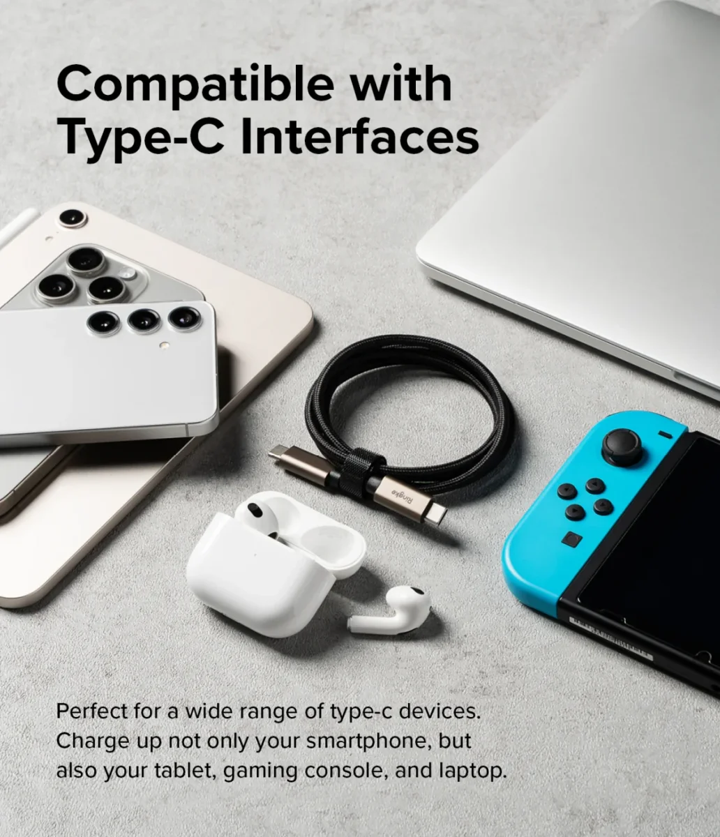 Ringke 3A Fast Charging Basic USB-C naar USB-C Kabel 60W 0.5M Zwart afbeelding 5