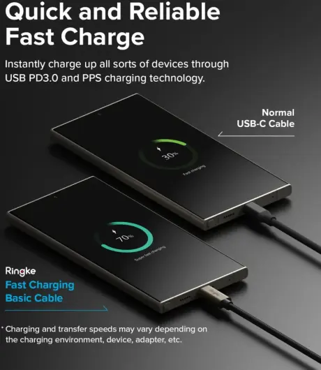 Ringke 3A Fast Charging Basic USB-C naar USB-C Kabel 60W 0.5M Zwart afbeelding 3