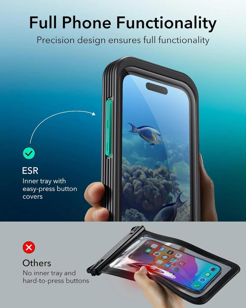 ESR iPhone 13 / 14 / 15 Waterdicht Hoesje IPX8 Waterproof Zwart afbeelding 3