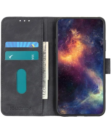 KHAZNEH Samsung Galaxy A55 Hoesje Retro Wallet Book Case Zwart Hoesjes