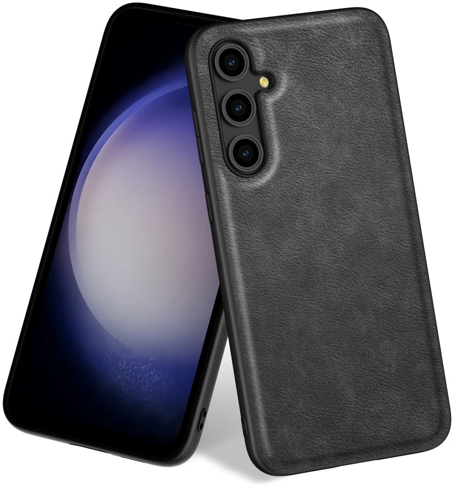 Samsung Galaxy A55 Hoesje met Kunstleer Coating Back Cover Zwart afbeelding 1