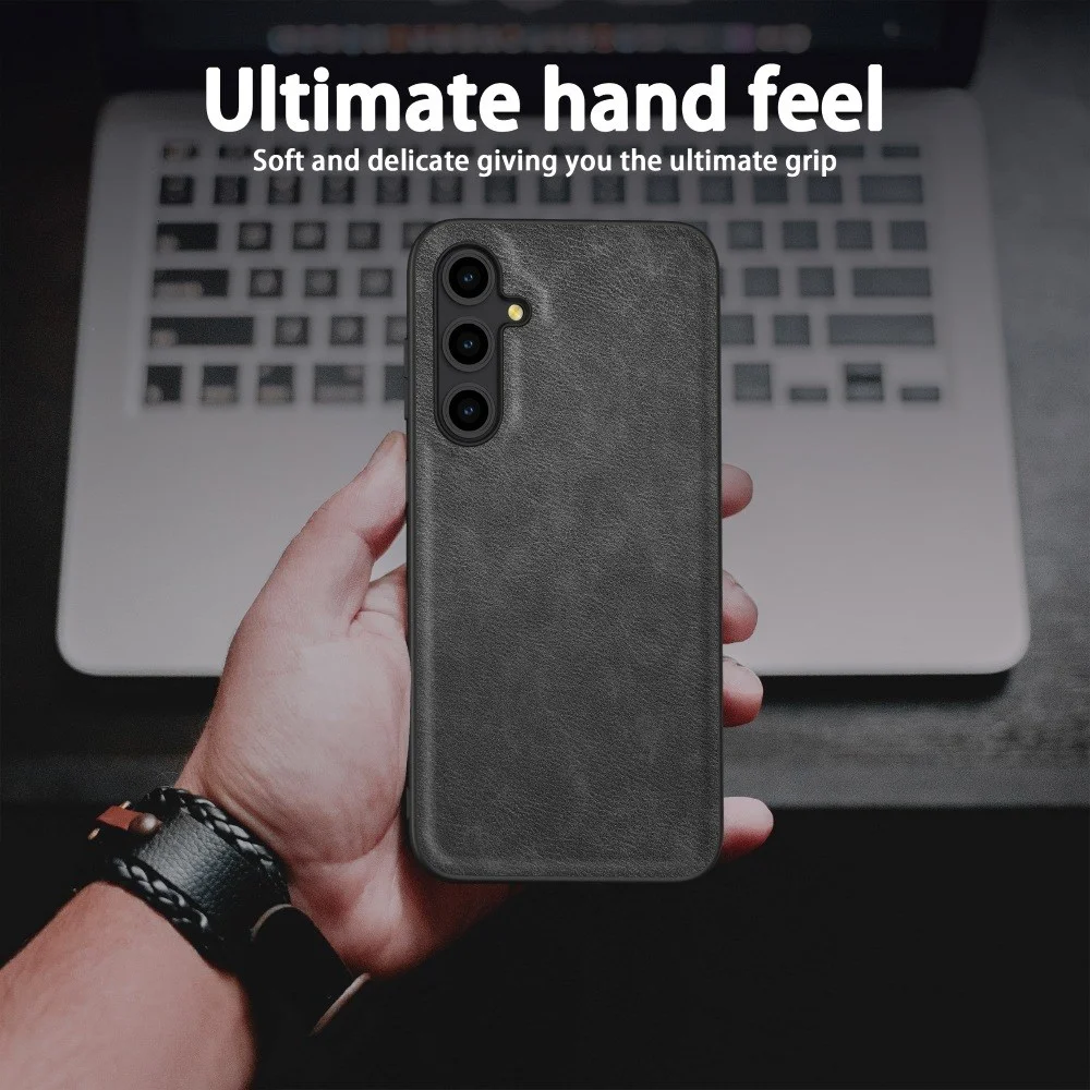 Samsung Galaxy A55 Hoesje met Kunstleer Coating Back Cover Zwart afbeelding 4