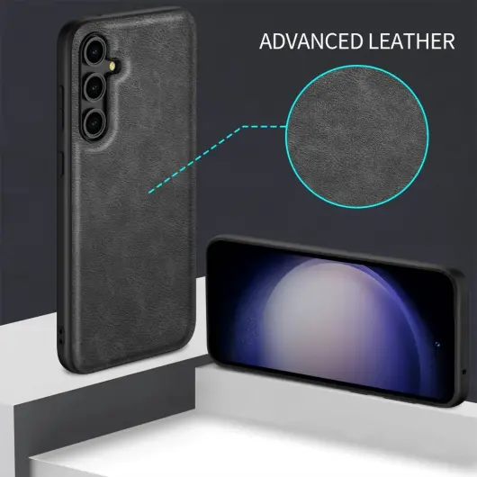 Samsung Galaxy A55 Hoesje met Kunstleer Coating Back Cover Zwart afbeelding 2